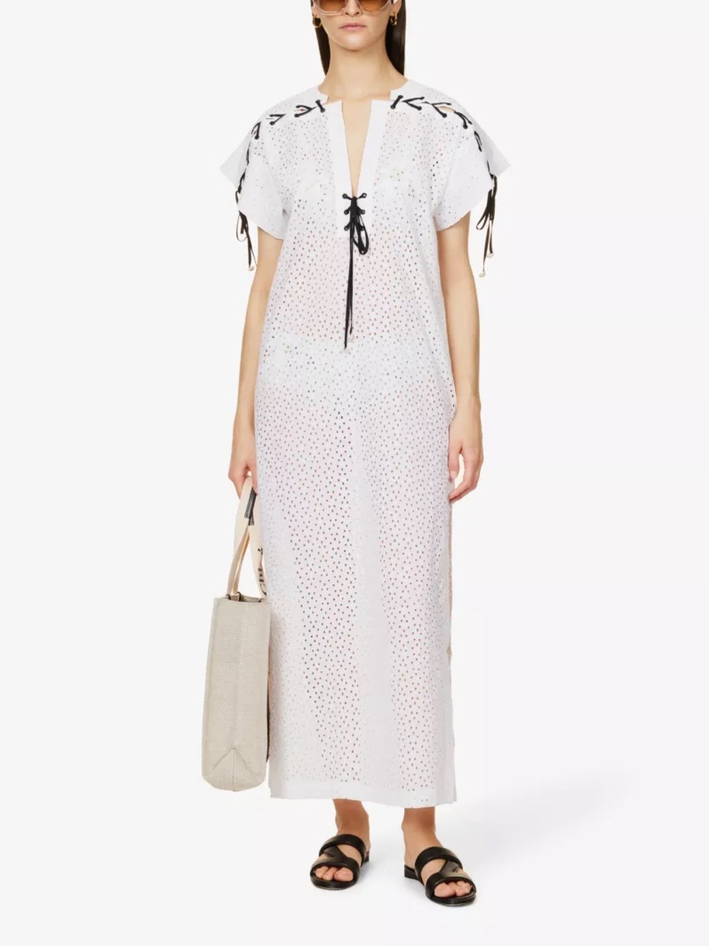 Marysia 
 Nantucket tie-embellished cotton White Eyelet  Swim Cover-Up/Dres